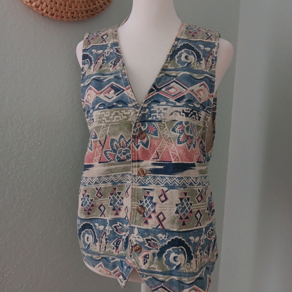 Vintage 80s 90s Pastel Patterned Vest Sz M